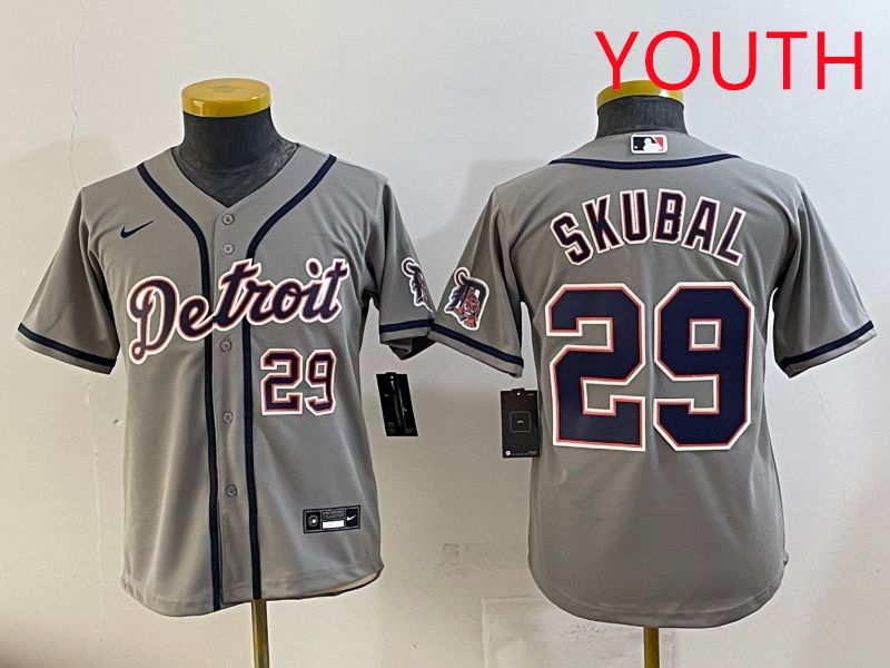 Youth 2025 Detroit Tigers #29 Skubal Grey Game Nike MLB Jersey style 2->youth mlb jersey->Youth Jersey
